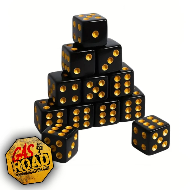 Dés 6 faces noir et doré 16mm x10